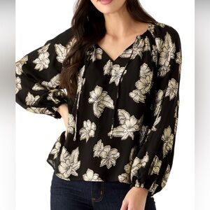 Tommy Bahama Shimmering Shores Peasant Top Black Gold Metallic Medium NWT $148